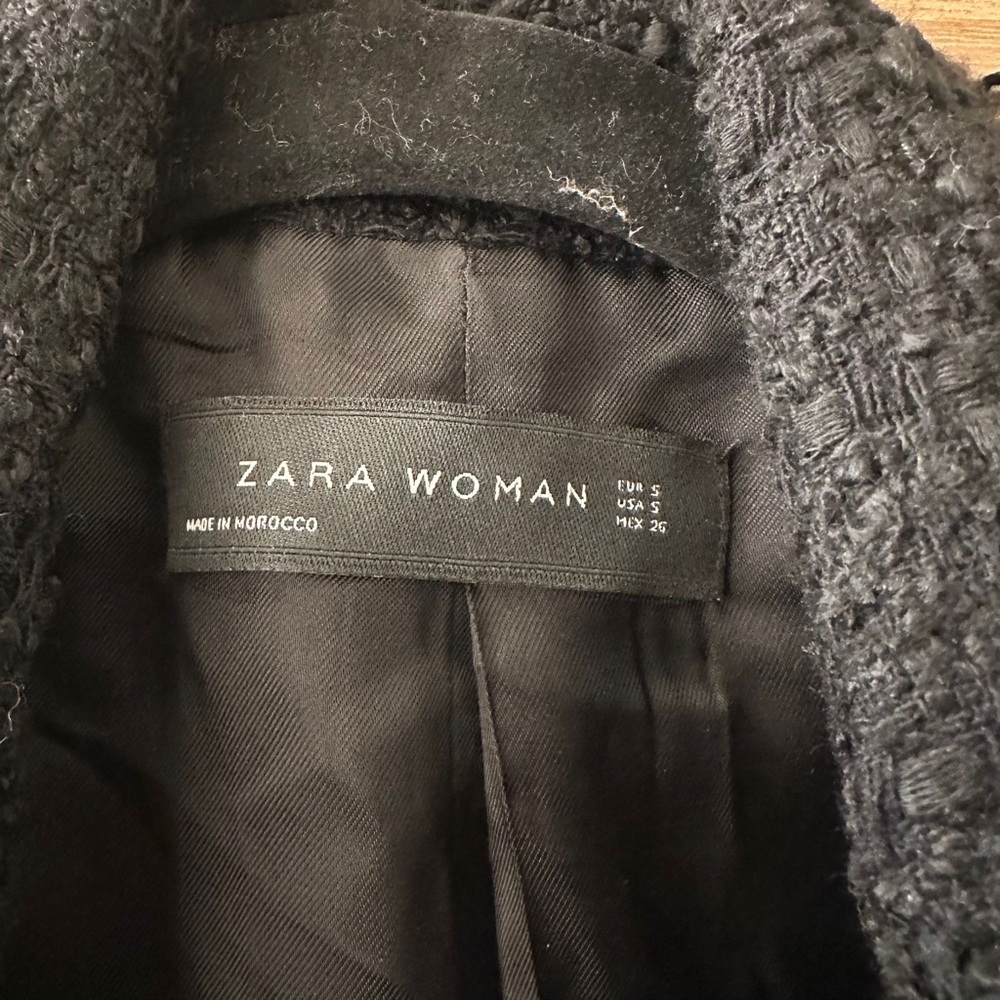Zara Tweed Textured Long Pearl Button Jacket Coat in black size S - Picture 5 of 5